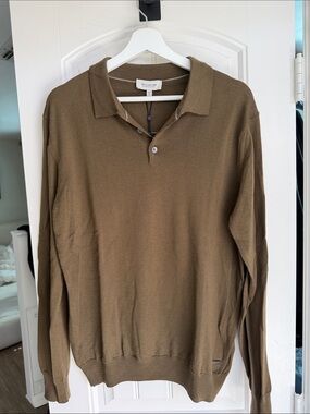 Bugatchi Men's Olive-Brown V-Neck Polo Sweater